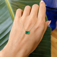 0.95 Ct. Emerald Bezel Necklace, 14K Yellow Gold Life Style