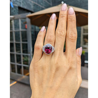 11.16 Ct. Purplish Red Ruby and Natural Diamond Pave Ring, Platinum 950 Life Style