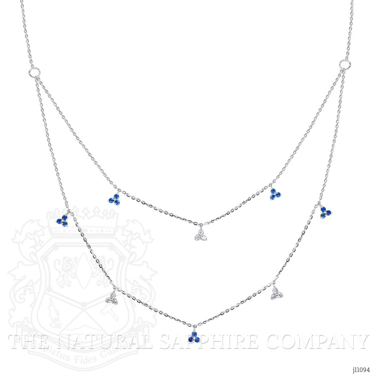 0.24 Ct. Blue Sapphire Multi Stone Necklace, 14K White Gold