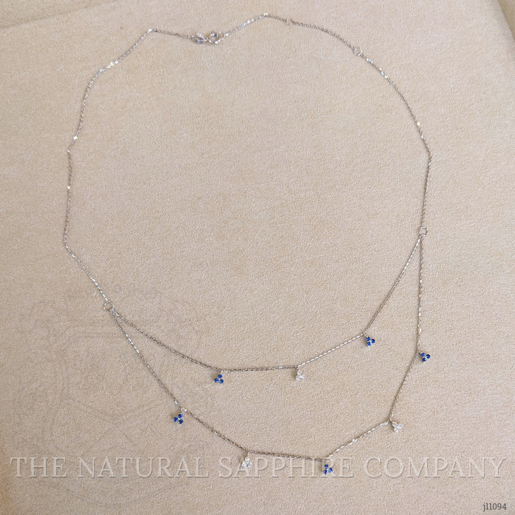 0.24 Ct. Blue Sapphire Multi Stone Necklace, 14K White Gold