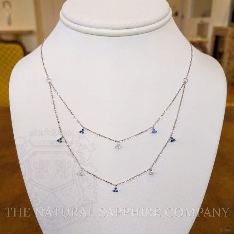 0.24 Ct. Blue Sapphire Multi Stone Necklace, 14K White Gold