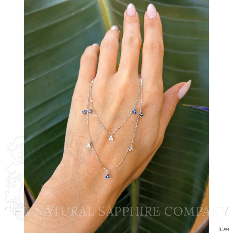 0.24 Ct. Blue Sapphire Multi Stone Necklace, 14K White Gold