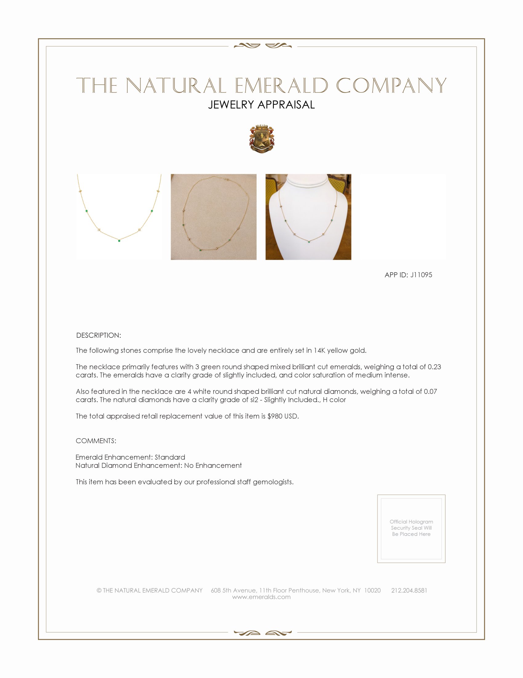 0.23 Ct. Emerald and Natural Diamond Multi Stone Necklace, 14K Yellow Gold