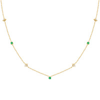 0.23 Ct. Emerald Natural Diamond Multi Stone Necklace, 14K Yellow Gold Image