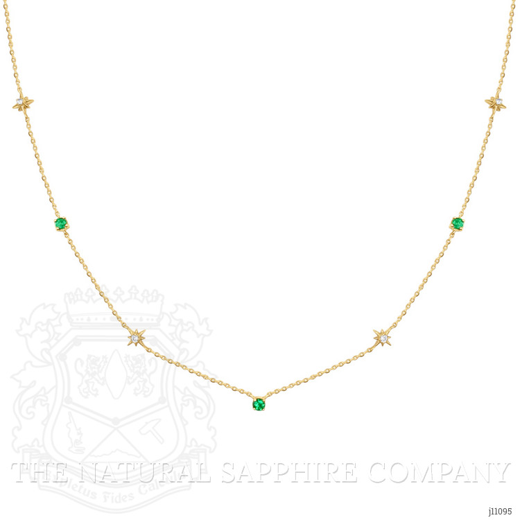 0.23 Ct. Emerald Natural Diamond Multi Stone Necklace, 14K Yellow Gold