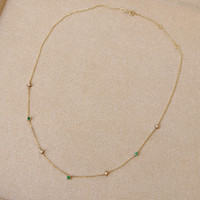 0.23 Ct. Emerald Natural Diamond Multi Stone Necklace, 14K Yellow Gold Image