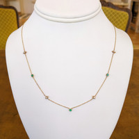 0.23 Ct. Emerald Natural Diamond Multi Stone Necklace, 14K Yellow Gold Image
