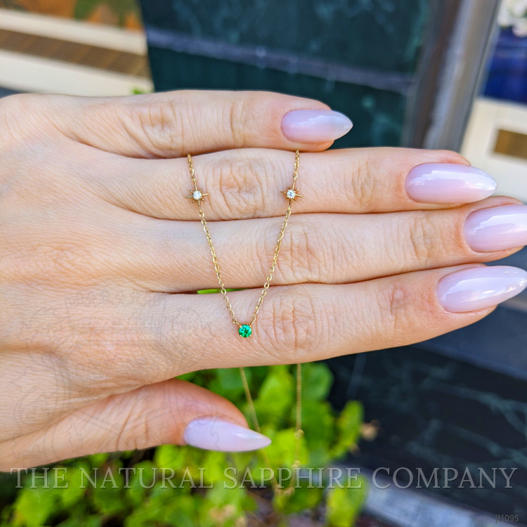 0.23 Ct. Emerald Natural Diamond Multi Stone Necklace, 14K Yellow Gold