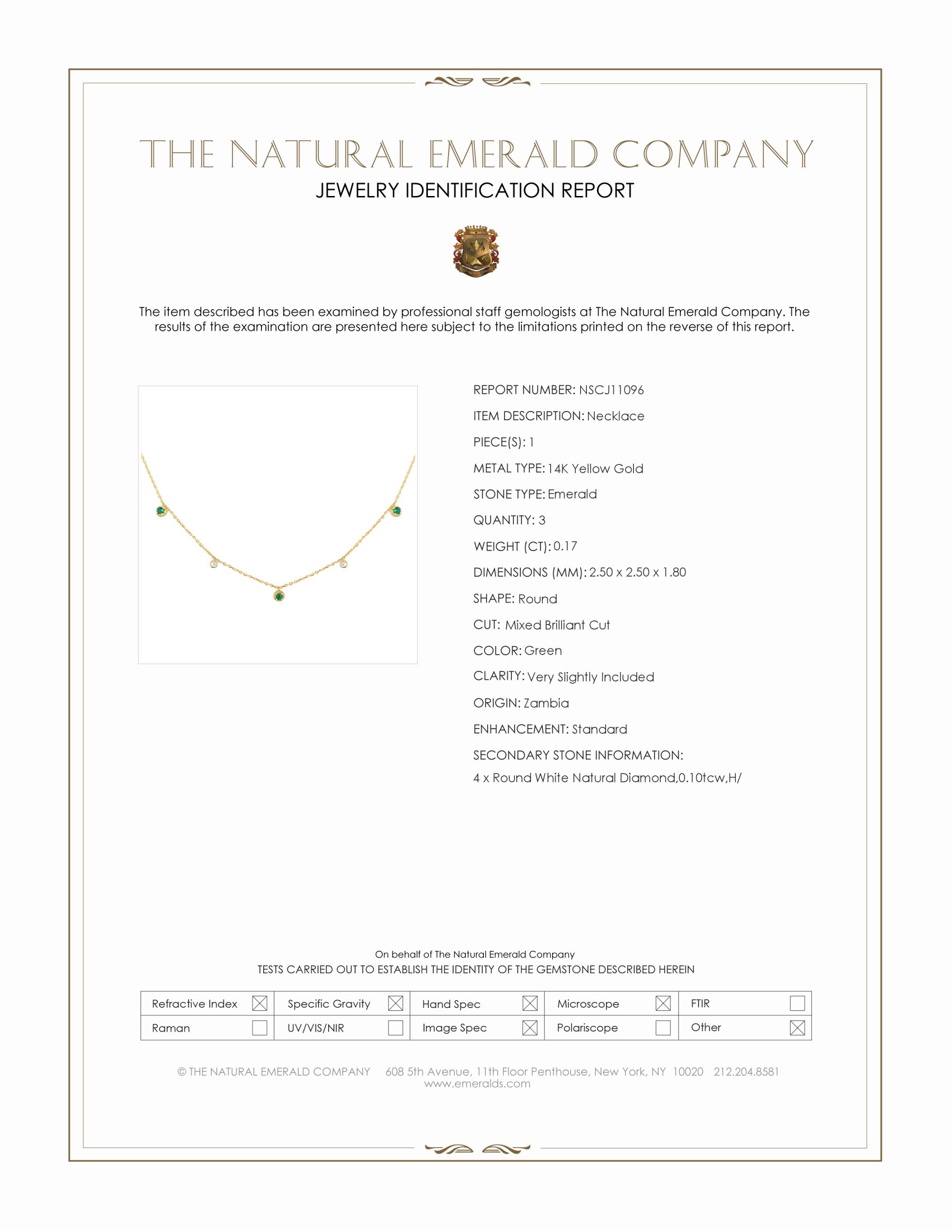 0.17 Ct. Emerald and Natural Diamond Multi Stone Necklace, 14K Yellow Gold