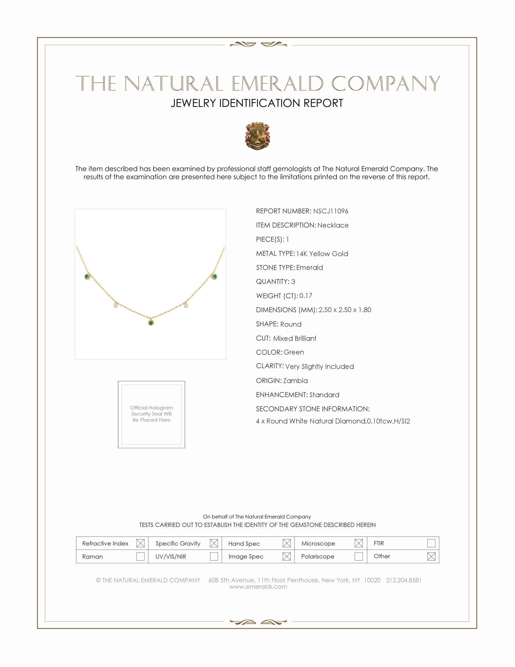 0.17 Ct. Emerald Natural Diamond Multi Stone Necklace, 14K Yellow Gold