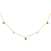 0.17 Ct. Emerald Natural Diamond Multi Stone Necklace, 14K Yellow Gold Image
