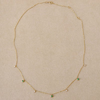 0.17 Ct. Emerald Natural Diamond Multi Stone Necklace, 14K Yellow Gold Image
