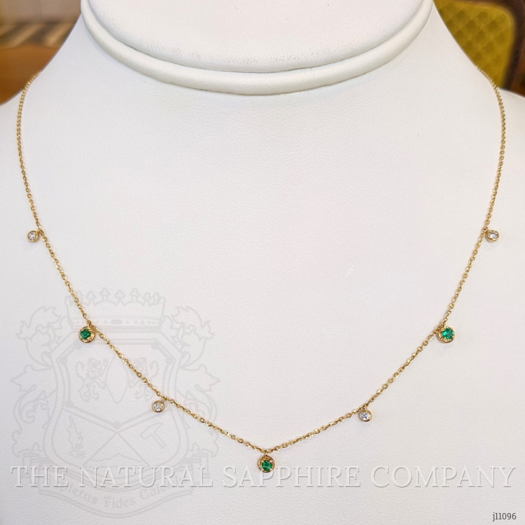 0.17 Ct. Emerald Natural Diamond Multi Stone Necklace, 14K Yellow Gold