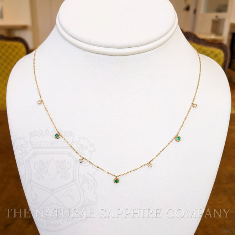 0.17 Ct. Emerald Natural Diamond Multi Stone Necklace, 14K Yellow Gold