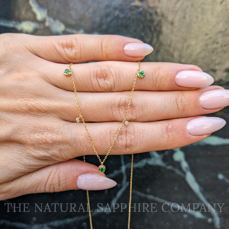 0.17 Ct. Emerald Natural Diamond Multi Stone Necklace, 14K Yellow Gold