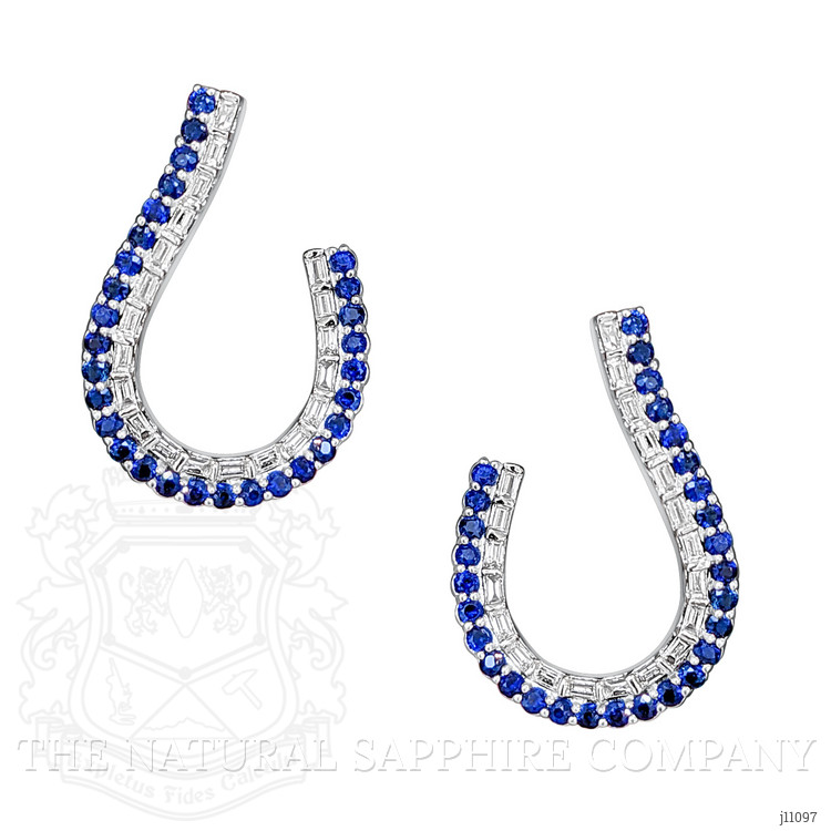 0.89 Ct.Tw. Blue Sapphire and Natural Diamond Pave Earrings, 14K White Gold