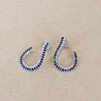 0.89&nbsp;Ct.Tw.Total Carat Weight Blue Sapphire and Natural Diamond Pave Earrings, 14K White Gold Image