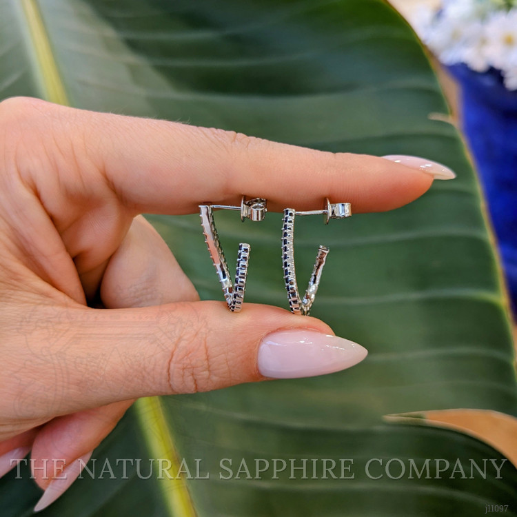 0.89 Ct.Tw. Blue Sapphire and Natural Diamond Pave Earrings, 14K White Gold