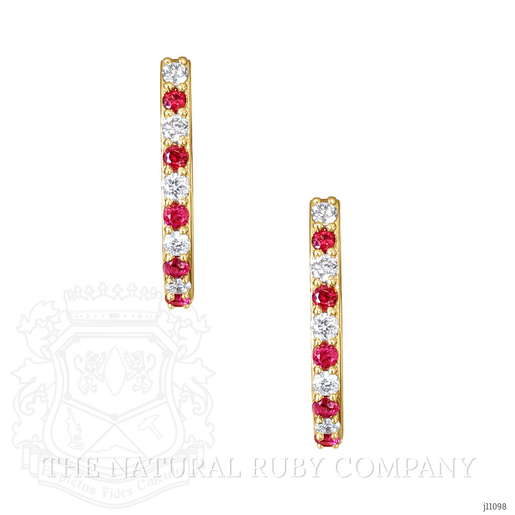 0.31 Ct.Tw. Ruby Natural Diamond Pave Earrings, 14K Yellow Gold