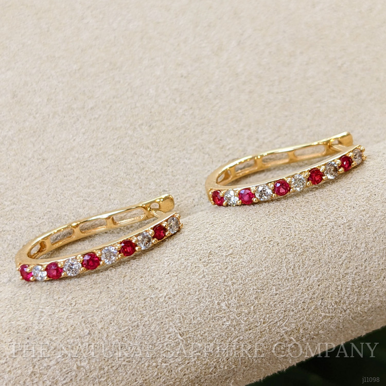 0.31 Ct.Tw. Ruby Natural Diamond Pave Earrings, 14K Yellow Gold
