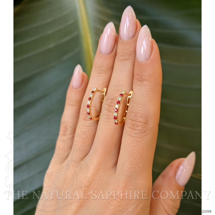 0.31 Ct.Tw. Ruby Natural Diamond Pave Earrings, 14K Yellow Gold