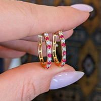 0.31 Ct.Tw. Ruby Natural Diamond Pave Earrings, 14K Yellow Gold Life Style