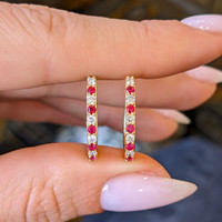 0.31 Ct.Tw. Ruby Natural Diamond Pave Earrings, 14K Yellow Gold Life Style