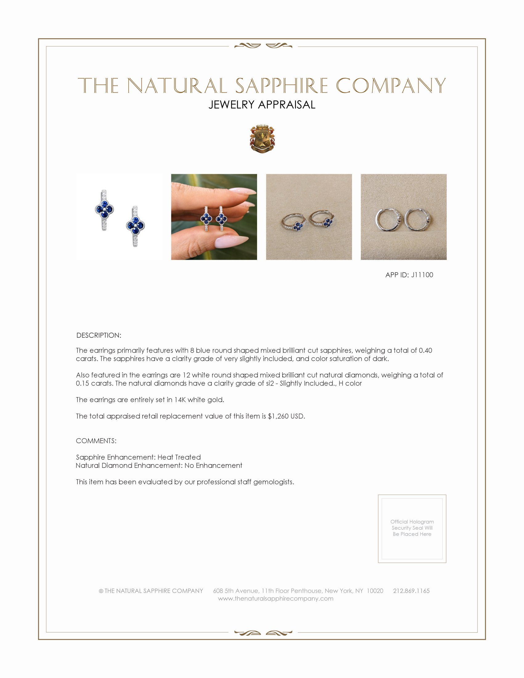 0.40 Ct.Tw. Blue Sapphire and Natural Diamond Pave Earrings, 14K White Gold