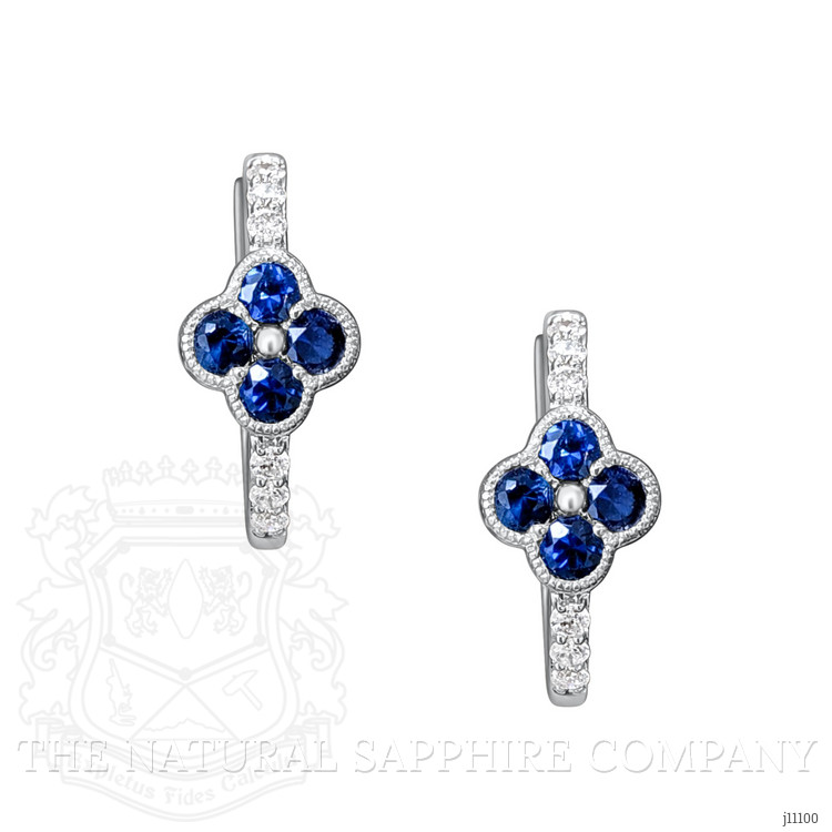 0.40 Ct.Tw. Blue Sapphire and Natural Diamond Pave Earrings, 14K White Gold