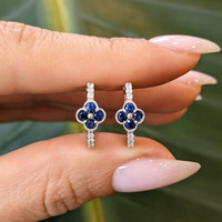 0.40&nbsp;Ct.Tw.Total Carat Weight Blue Sapphire and Natural Diamond Pave Earrings, 14K White Gold Image