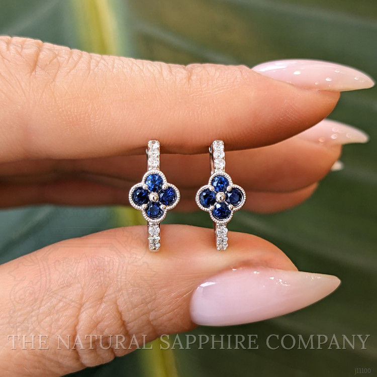 0.40 Ct.Tw. Blue Sapphire and Natural Diamond Pave Earrings, 14K White Gold