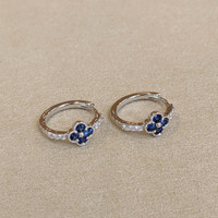 0.40&nbsp;Ct.Tw.Total Carat Weight Blue Sapphire and Natural Diamond Pave Earrings, 14K White Gold Image