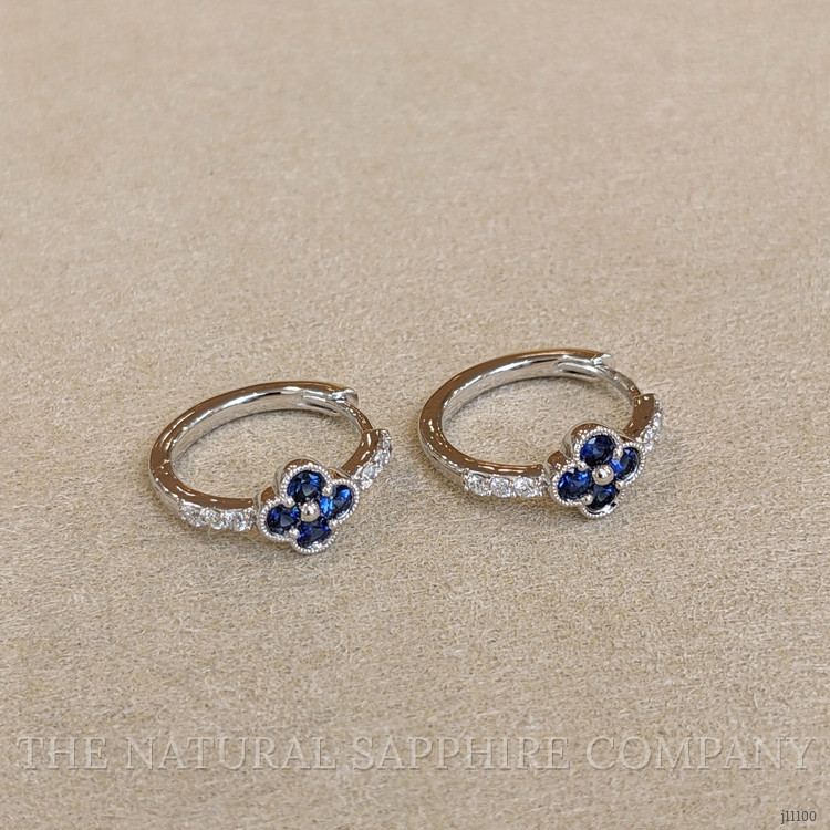 0.40 Ct.Tw. Blue Sapphire and Natural Diamond Pave Earrings, 14K White Gold