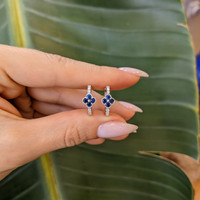 0.40&nbsp;Ct.Tw.Total Carat Weight Blue Sapphire and Natural Diamond Pave Earrings, 14K White Gold Life Style