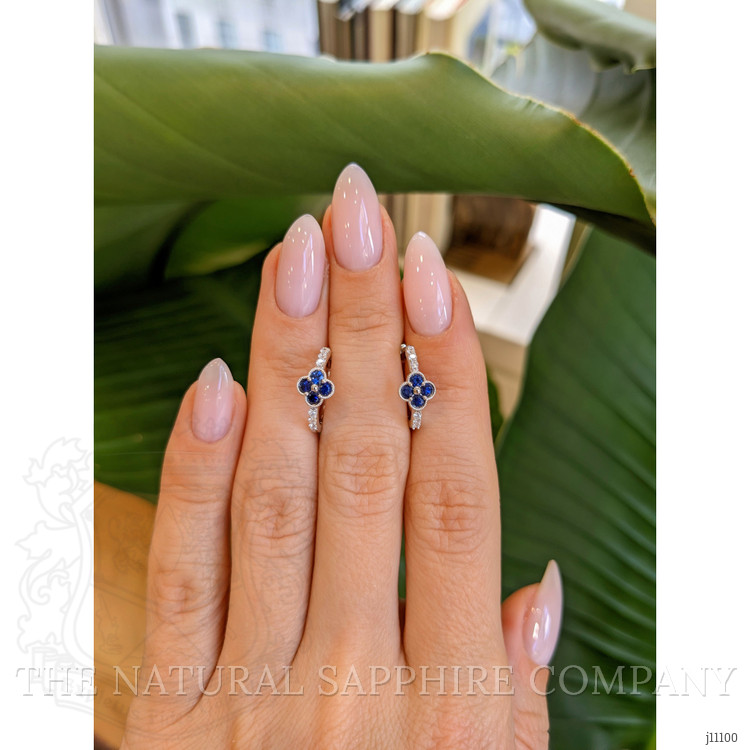 0.40 Ct.Tw. Blue Sapphire and Natural Diamond Pave Earrings, 14K White Gold