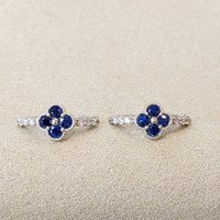 0.40&nbsp;Ct.Tw.Total Carat Weight Blue Sapphire and Natural Diamond Pave Earrings, 14K White Gold Life Style