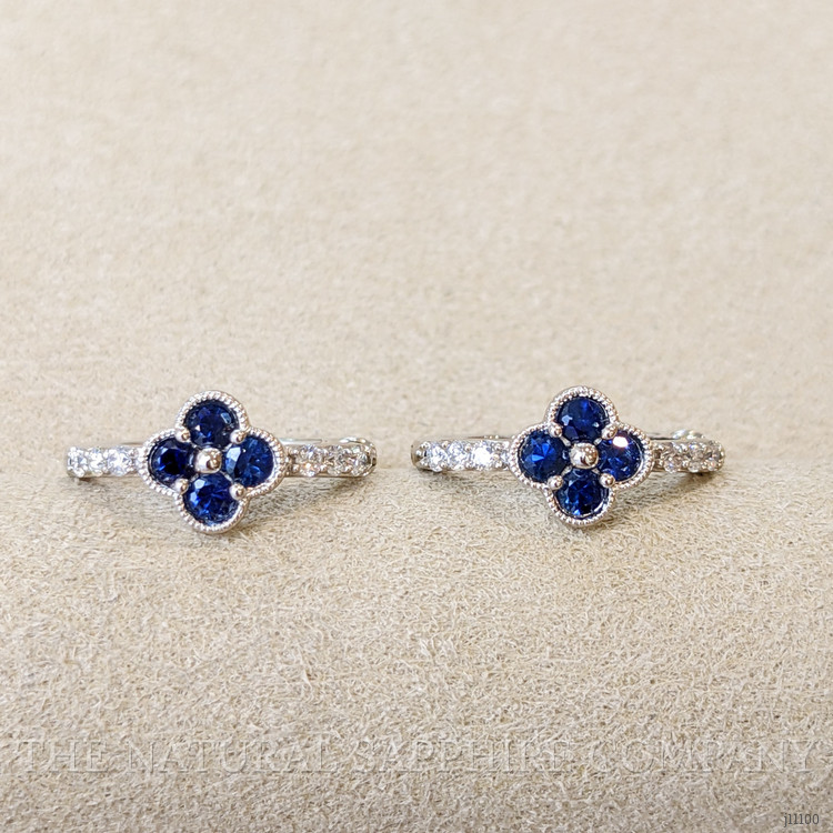 0.40 Ct.Tw. Blue Sapphire and Natural Diamond Pave Earrings, 14K White Gold