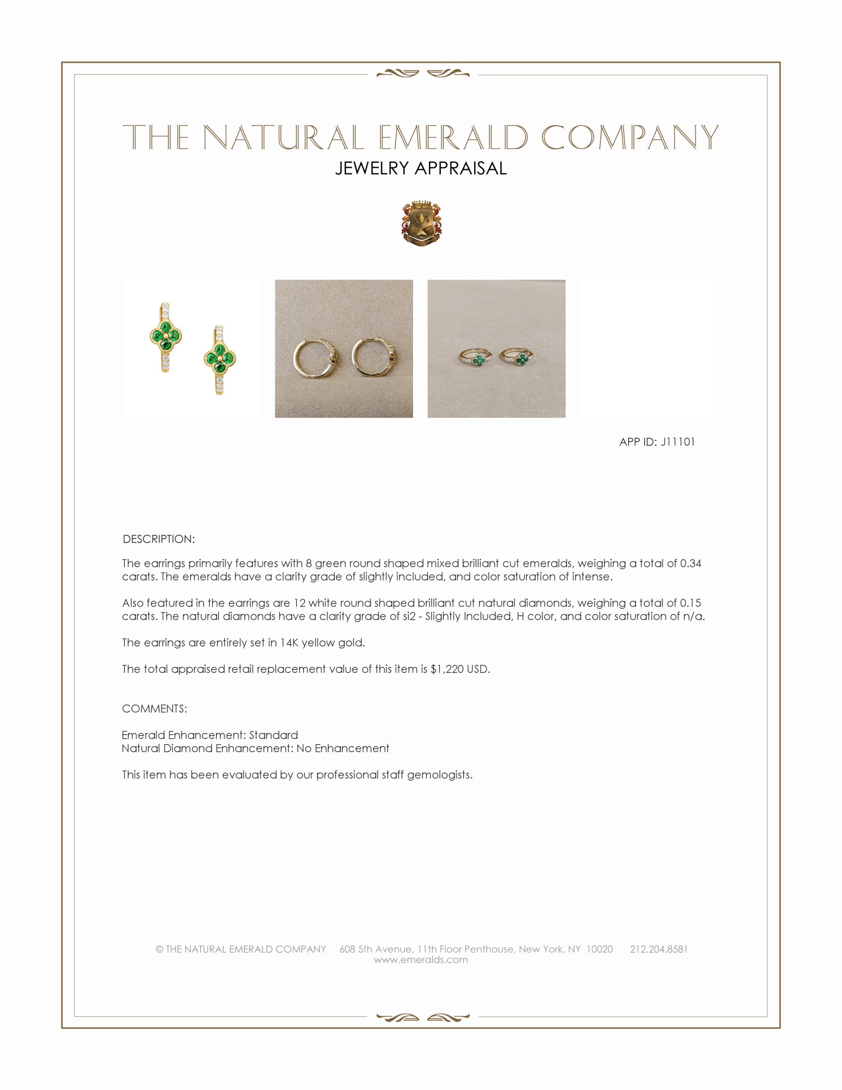 0.34 Ct.Tw. Emerald and Natural Diamond Pave Earrings, 14K Yellow Gold