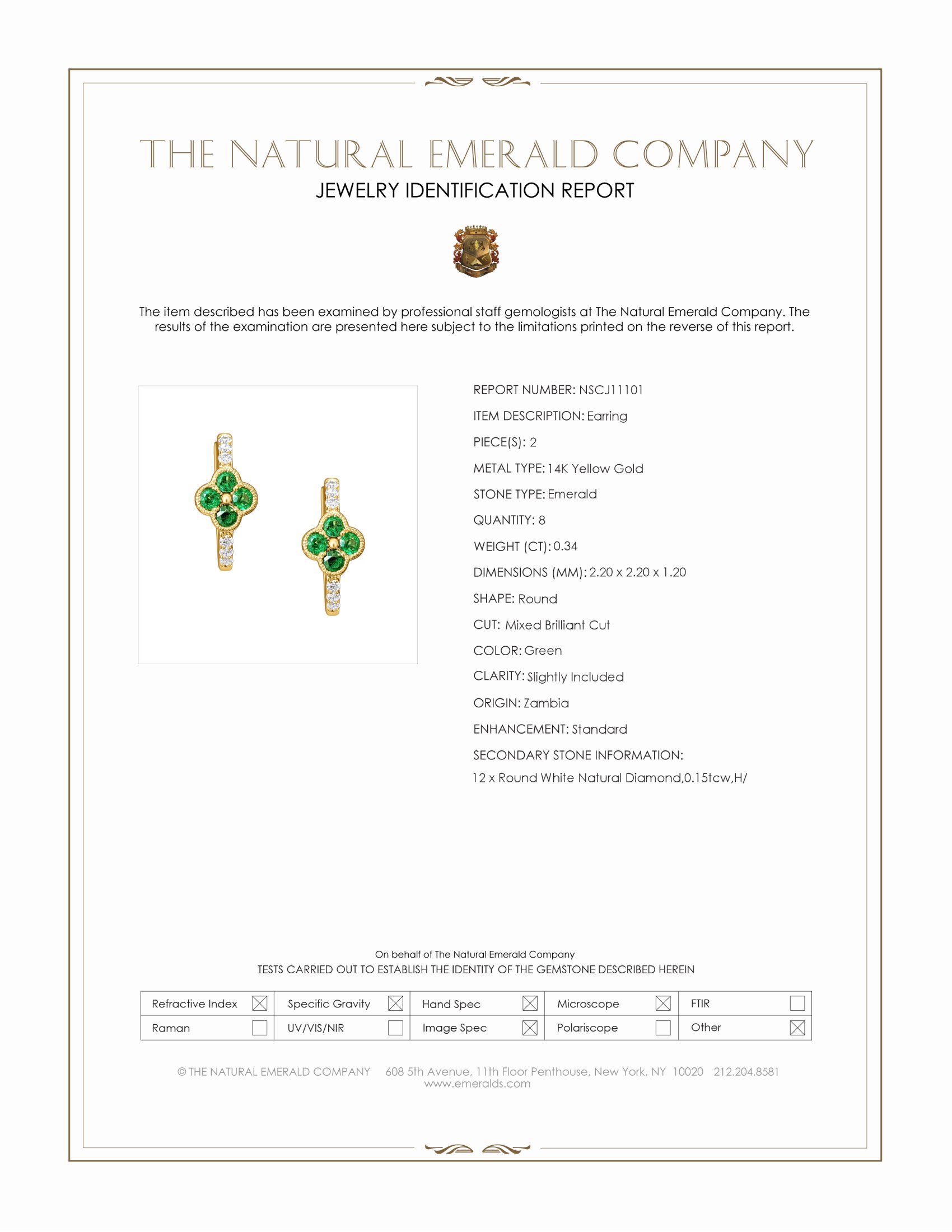 0.34 Ct.Tw. Emerald and Natural Diamond Pave Earrings, 14K Yellow Gold