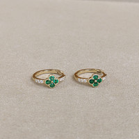 0.34 Ct.Tw.Total Carat Weight Emerald Natural Diamond Halo Earrings, 14K White Gold Image