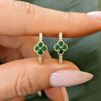 0.34 Ct.Tw.Total Carat Weight Emerald Natural Diamond Halo Earrings, 14K White Gold Life Style