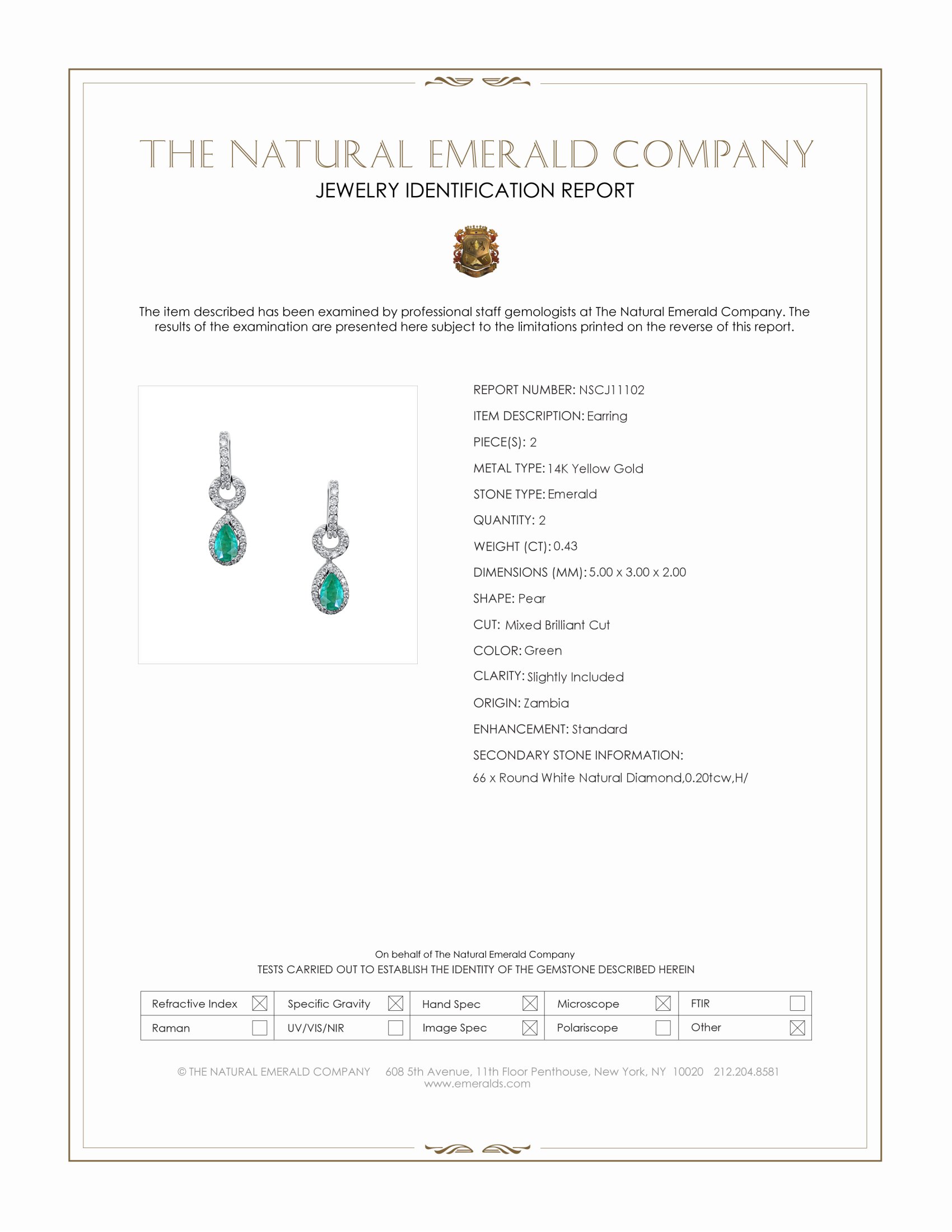 0.43 Ct.Tw. Emerald and Natural Diamond Pave Earrings, 14K Yellow Gold