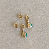 0.43&nbsp;Ct.Tw.Total Carat Weight Emerald and Natural Diamond Pave Earrings, 14K Yellow Gold Image