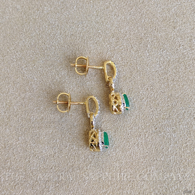 0.43 Ct.Tw. Emerald and Natural Diamond Pave Earrings, 14K Yellow Gold