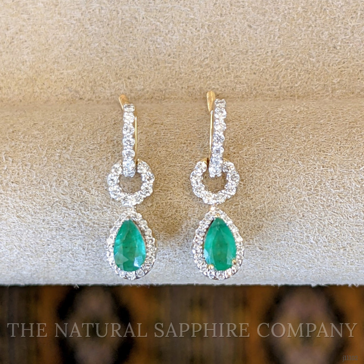 0.43 Ct.Tw. Emerald and Natural Diamond Pave Earrings, 14K Yellow Gold