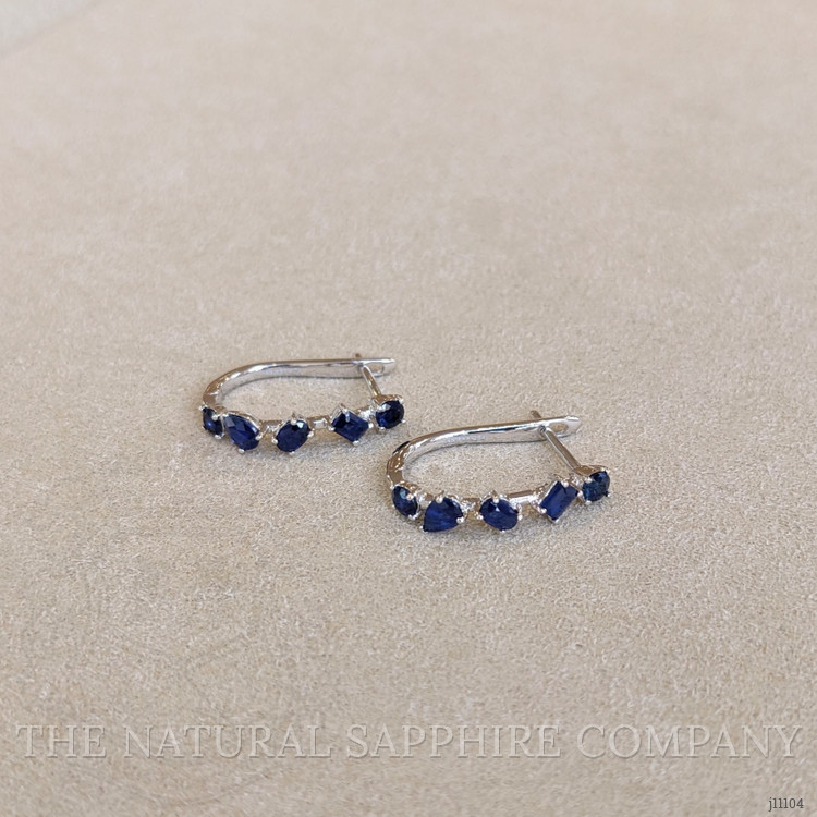 1.48 Ct.Tw. Blue Sapphire Hoops Earrings, 14K White Gold