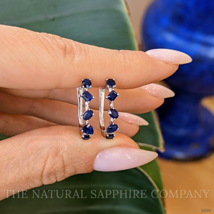 1.48 Ct.Tw. Blue Sapphire Hoops Earrings, 14K White Gold