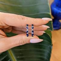 1.48 Ct.Tw. Blue Sapphire Hoops Earrings, 14K White Gold Life Style