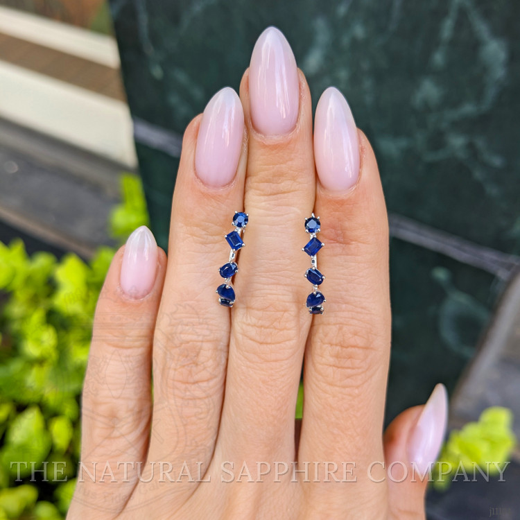 1.48 Ct.Tw. Blue Sapphire Hoops Earrings, 14K White Gold