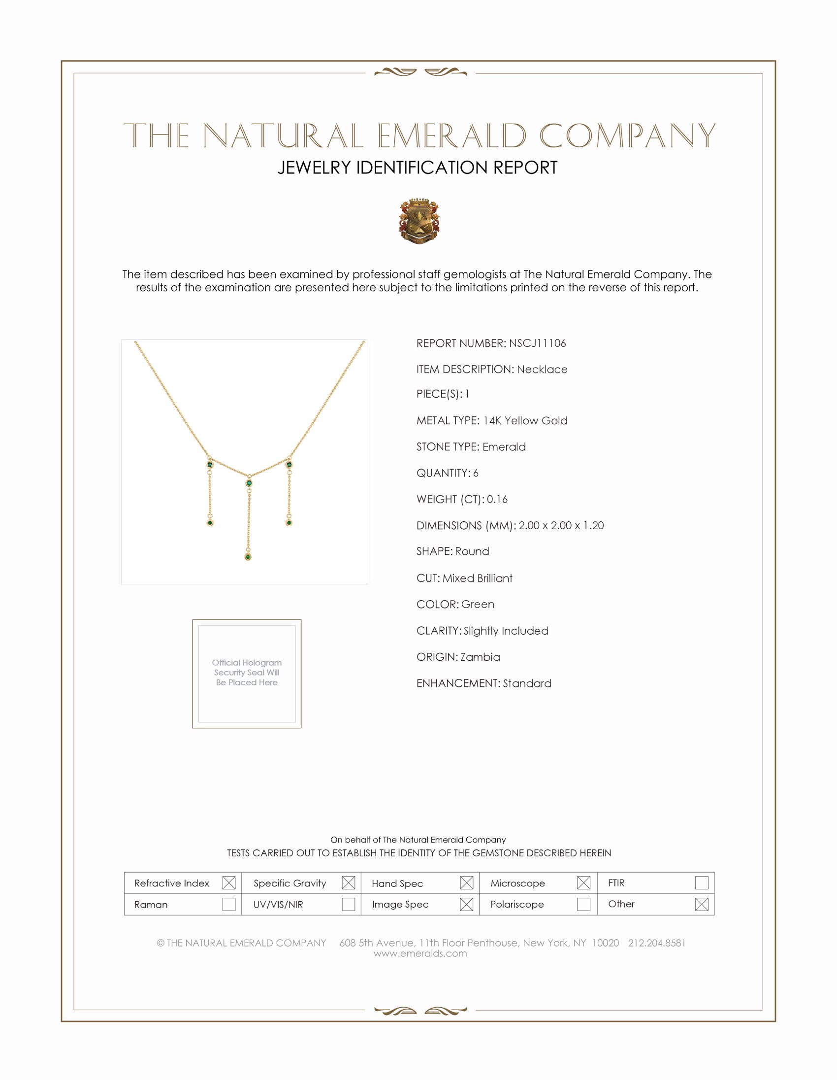 0.16 Ct. Emerald Bezel Necklace, 14K Yellow Gold